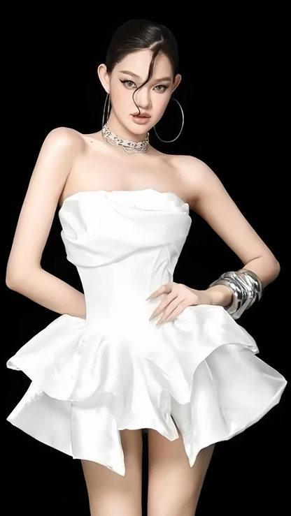 Fashion Strapless White Satin A Line Short party Dress Formal Homecoming Dress SP148
