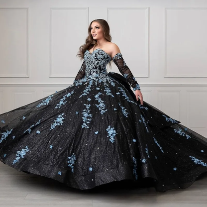 Unique Black and Light Blue Quinceanera Dress Princess Dress Sweet 16 – Simplepromdress