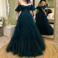 Green Prom Dress Off The Shoulders Tulle Dress Y4469