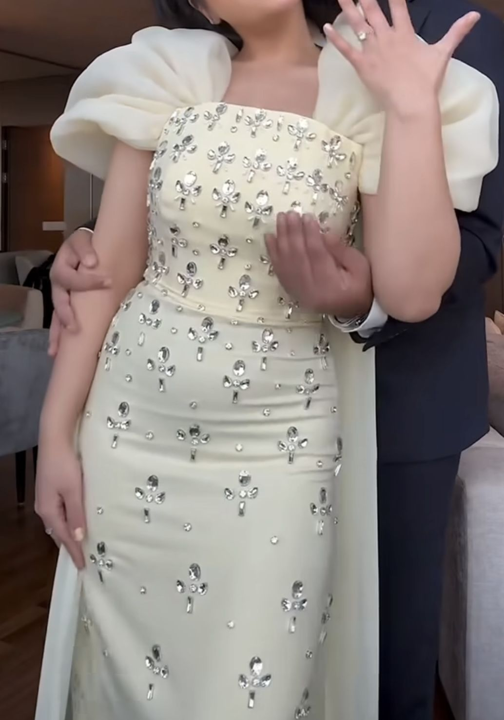 Classy Yellow Satin Chiffon Beaded Long Birthday Prom Gown Evening Dress SP1199