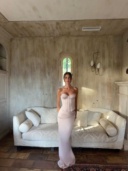 Sweet Pink Strapless Satin Mermaid Evening Dress Birthday Outfits SP788