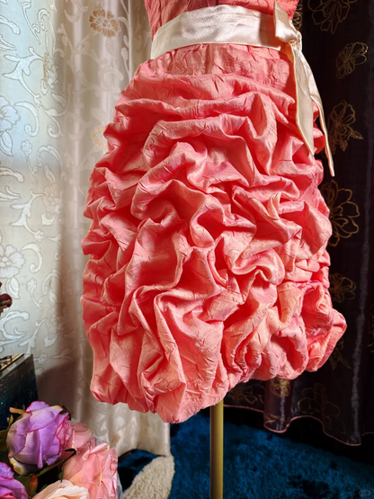 Vintage Strapless Peach Pink Satin Pleated Short Homecoming Dress 20th Birthday Outfits SP84