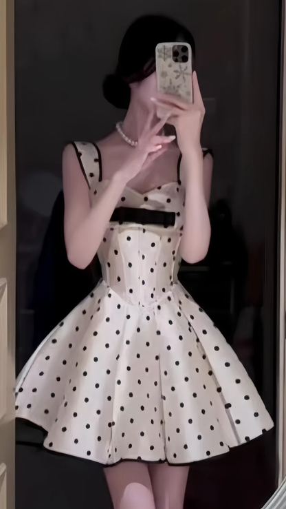 Cute Satin Dots A Line Short Homecoming Dress 21th Birthday Outfits SP149