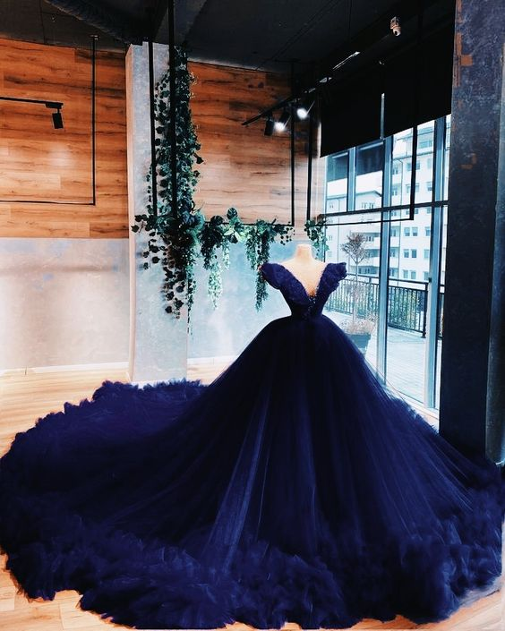 Charming Navy Blue V Neck Ball Gown Sweet 16 Dress Y6562 – Simplepromdress