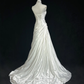 Pretty White One Shoulder Satin Pleated Appliques Mermaid Long Wedding Dress SP1284