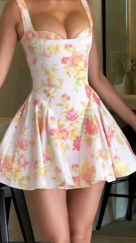 Pretty Satin Print Floral ALine Short Graduation Homecoming Dress Formal 20th Birthday Outfits Y9425