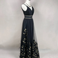 Gorgeous Black Tulle Gold Silk Feathers A Line Prom Dress Formal Evening Dress Y8652