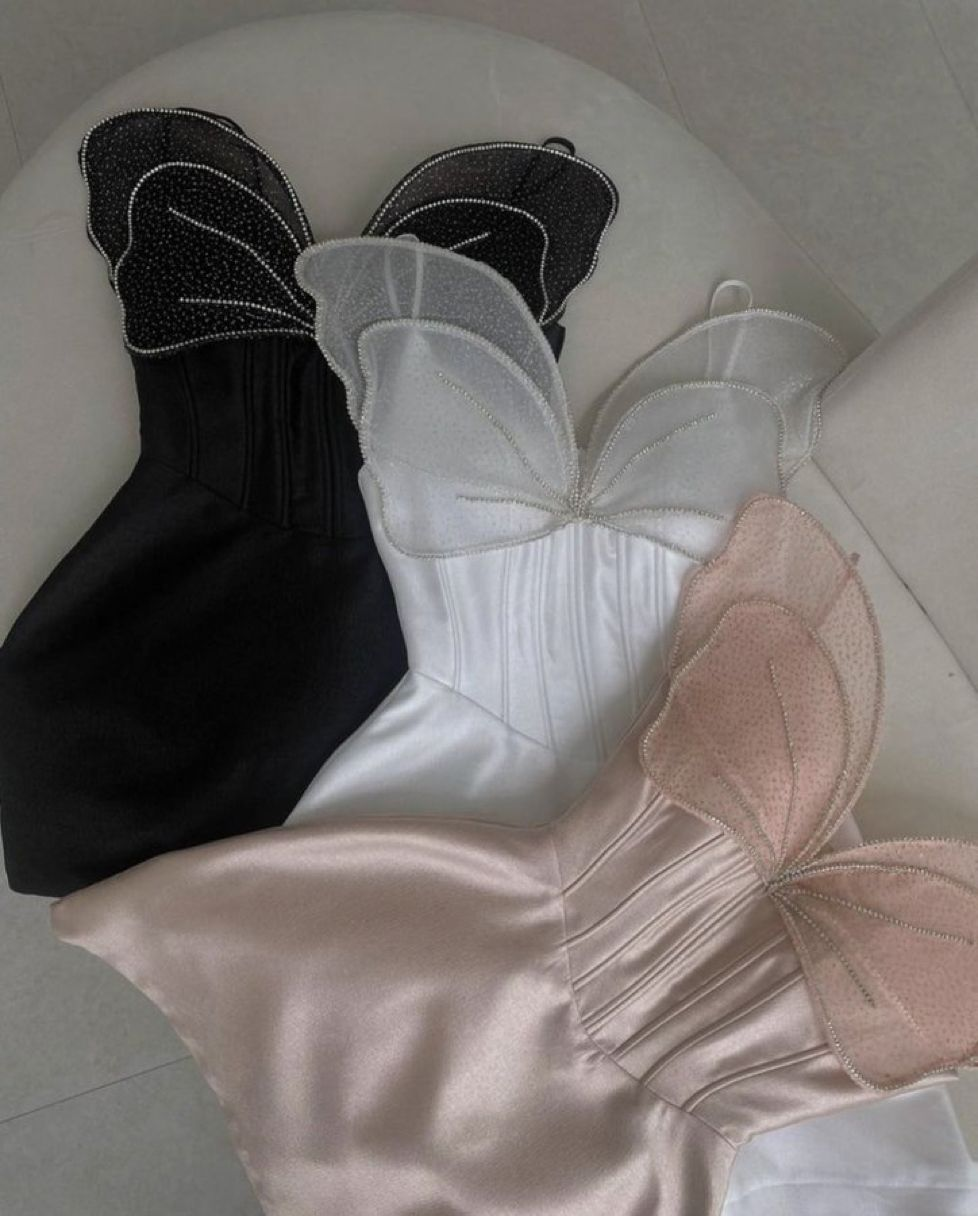 Cute Butterfly Strapless Satin Short Homecoming Dress Mini Birthday Outfits SP65