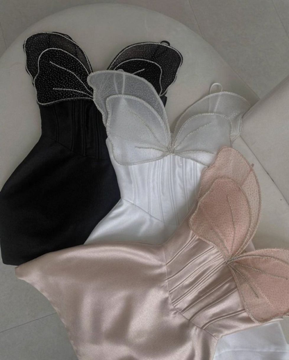 Cute Butterfly Strapless Satin Short Homecoming Dress Mini Birthday Outfits SP65
