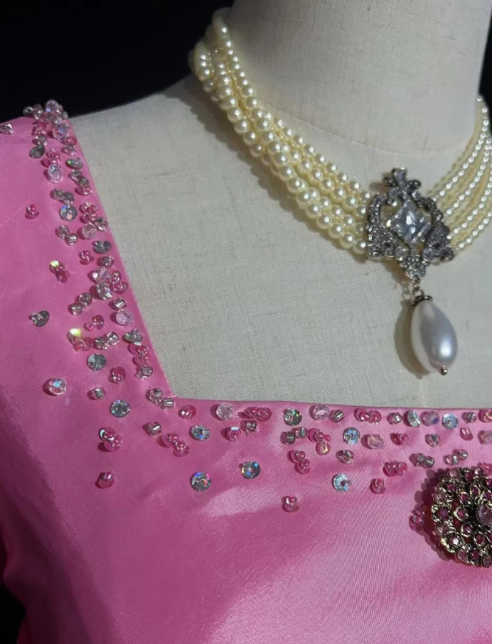 Sweet Square Neck Pink Satin Layered Mermaid Long Party Dress Birthday Prom Dress SP1855