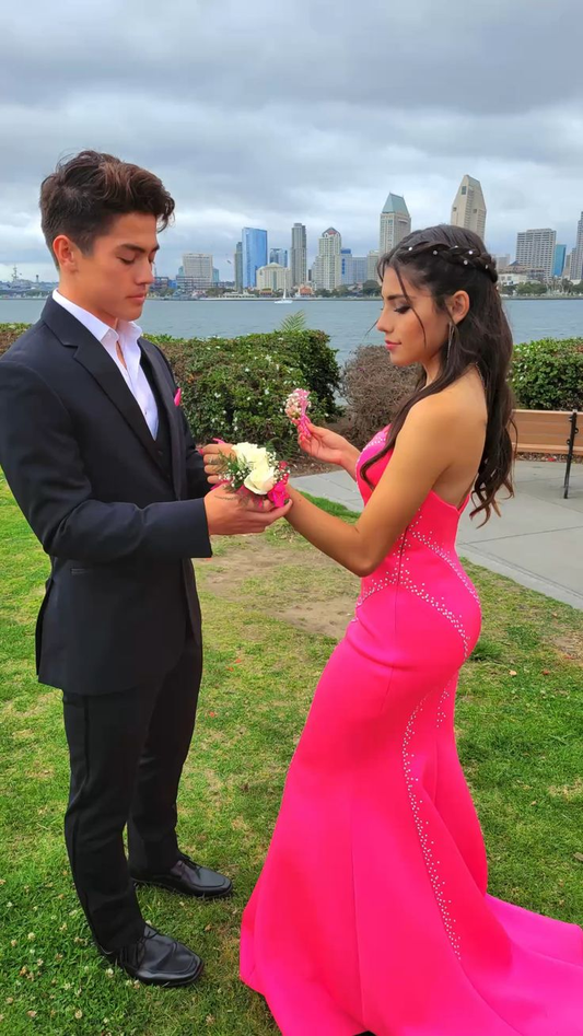 Elegant Hot Pink Mermaid Prom Dress,Chic Evening Dress  Y5415