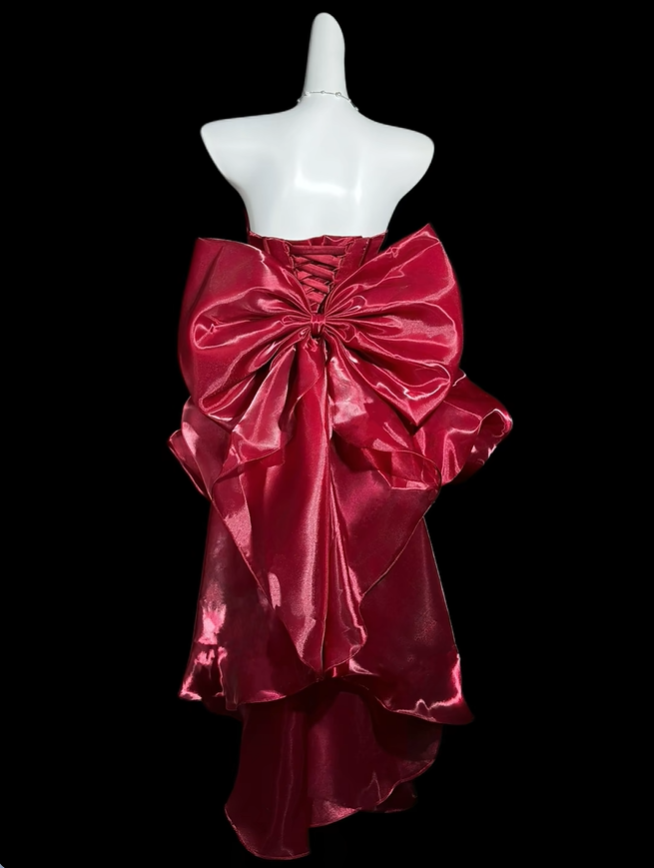 Charming Red Tulle Pleated A Line Short Homecoming Dress,Strapless Short Prom Dress With Bow SP3535
