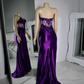 Purple Strapless Satin Lace Appliques Prom Party Dress,Mermaid Sexy Split Evening Dress Y8121