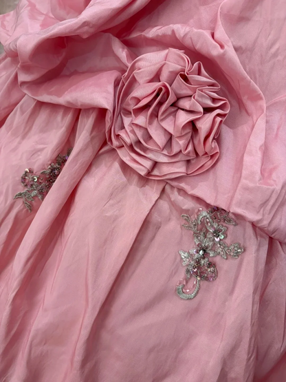 Charming Ball Gown Pink Spaghetti Straps Embroidered Satin Pleated Quinceanera Dress Sweet 16 Dress SP3832