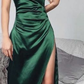 Simple Green Straps Prom Dress With Split  Y6814