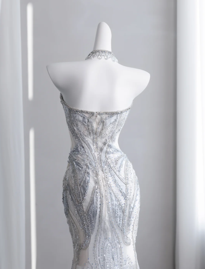 Gorgeous Strapless Tulle Sequin Beaded Mermaid Long Party Dress Evening Dress SP1515