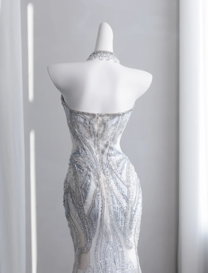 Gorgeous Strapless Tulle Sequin Beaded Mermaid Long Party Dress Evening Dress SP1515