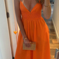 Deep V Neck Orange Color Spaghetti Strap Prom Dress Y4680