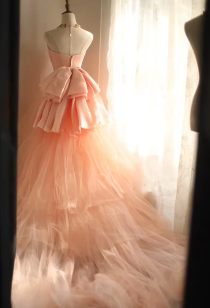 Classy Strapless Orange Pink Satin Tulle Mermaid Long Birthday Prom Dress Party Dress SP1265