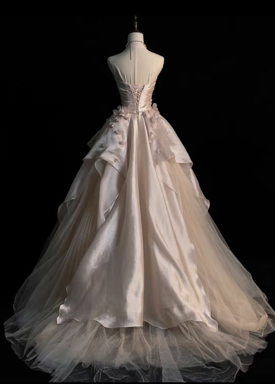 Generous Pink Strapless A-line Tulle Evening Dress,Glam Dress  Y6761