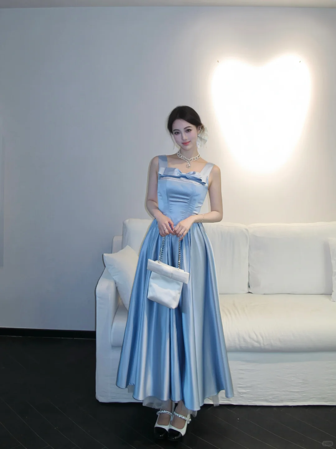 Elegant Blue Bow Satin Tulle A Line Long Birthday Outfits Formal Party Dress Prom Dress SP2091