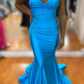 Mermaid V Neck Sleeveless Sweep Train Prom Dress With Pleated  Y6611