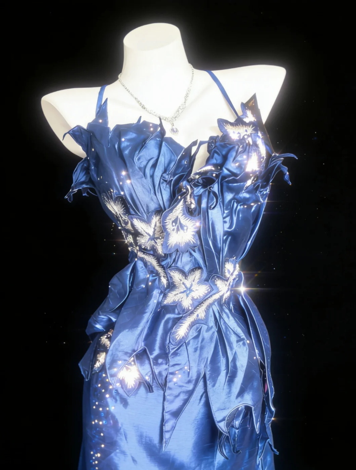 Gorgeous Blue Halter Satin Embroidery Beaded Mermaid Long Evening Dress Prom Gown SP1489