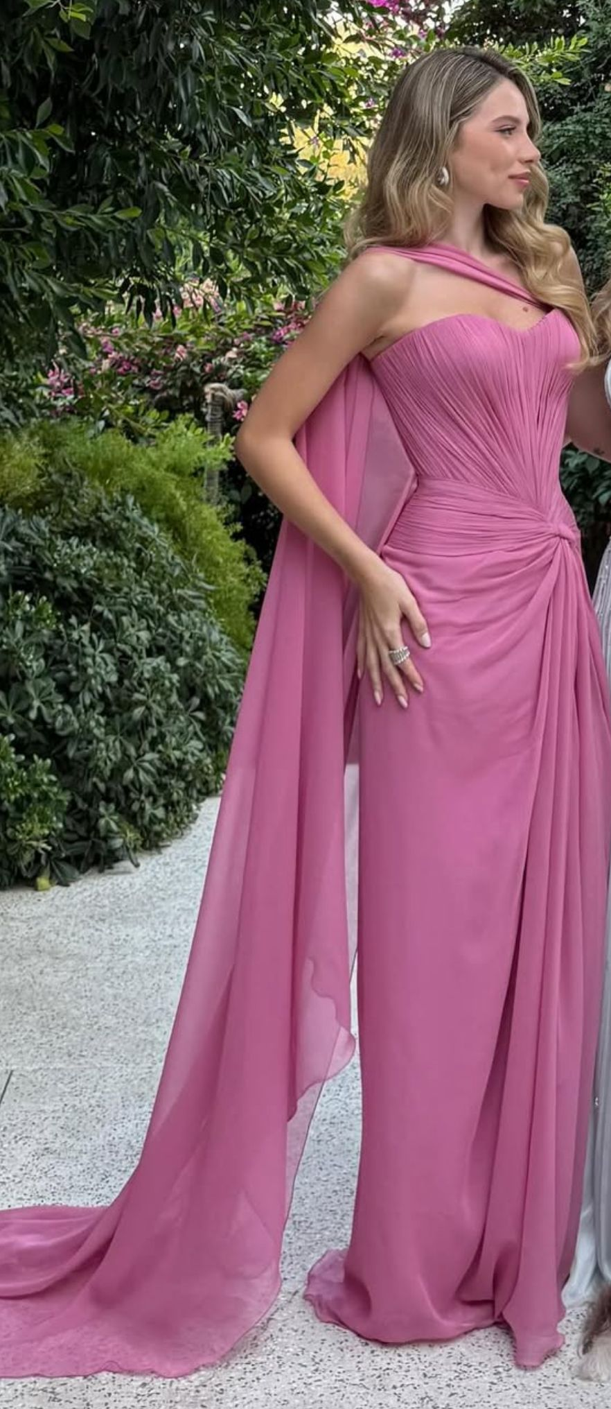 Classy Strapless Chiffon Pleated Sheath Long Evening Dress Prom Dress Pink Long Wedding Guest Dress SP2299