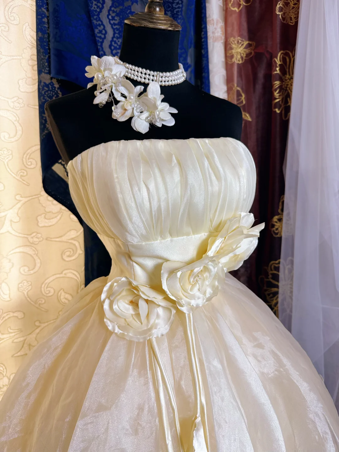 Sweet Light Champagne Strapless Organza 3D Floral A Line Short 17th Birthday Outfits Homecoming Dress SP2193