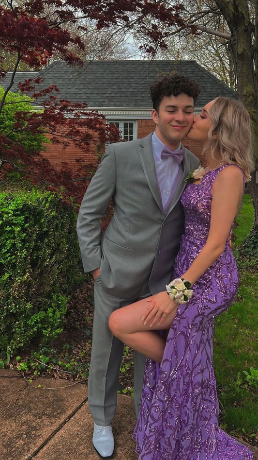 Purple One Shoulder Sequins Evening Dress,Glam Dress Y5366