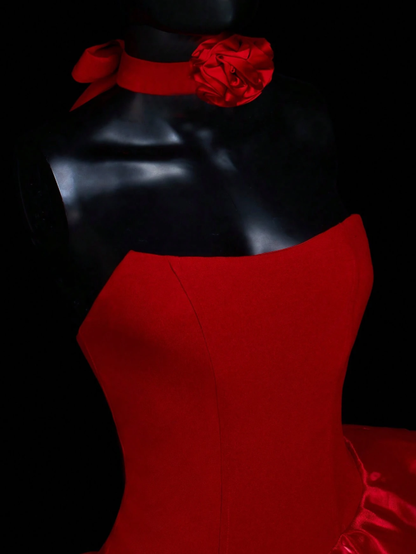 Pretty Red Strapless Satin Ruffles A Line Short Graduation Homecoming Dress Birthday Outfits Y9164