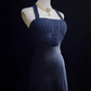 Classy Halter Navy Blue Satin Mermaid Long Wedding Guest Dress Party Dress Prom Gown SP1280