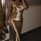 Suspender satin sexy retro evening dress for women backless strappy party tight dress Y4133