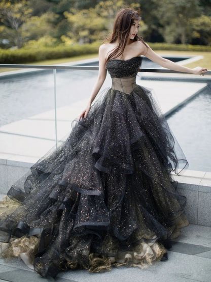 Black tulle top formal dress