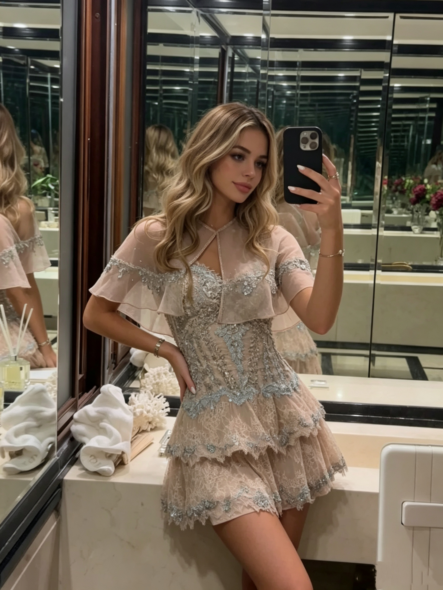 Elegant Lace Beaded Layered A Line Short Graduation Homecoming Dress Mini Prom Dress SP2864
