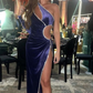 Glitter Velvet Evening Dress Sexy Purple Mermaid High Leg Slit Sparkly Crystals Wedding Party Gowns Y4919