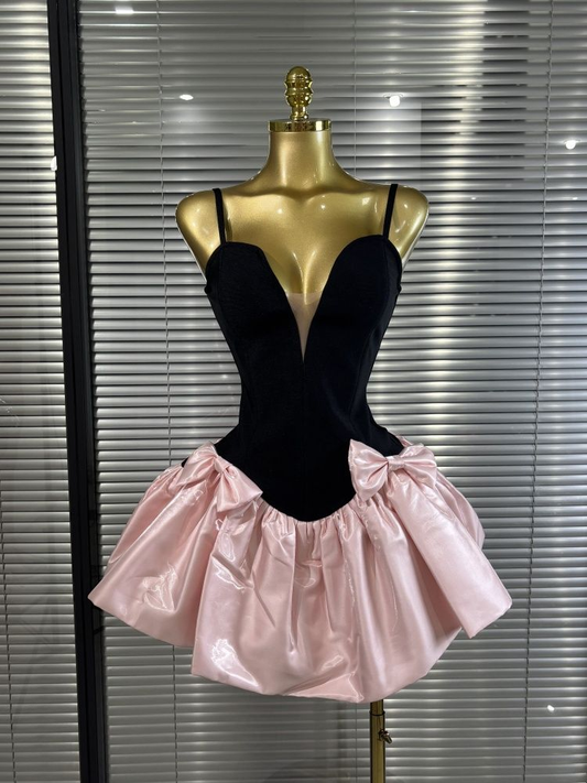 Fashion Spaghetti Straps Satin Bow A Line Short 20th Birthday Outfits Formal Homecoming Dress Y9954