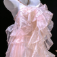 Classy Strapless Pink Tulle Pleated Ruffles Mermaid Long Prom Dress Party Dress Birthday Evening Dress SP1488