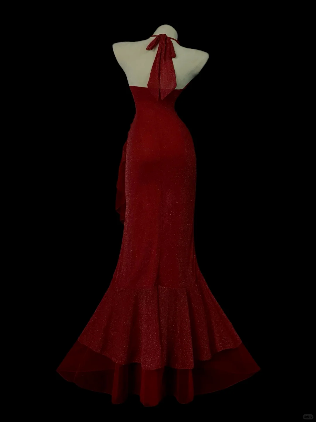 Shiny Halter Satin Sequin Ruffle Mermaid Long Party Dress Red Long Birthday Prom Dress Gown SP4050