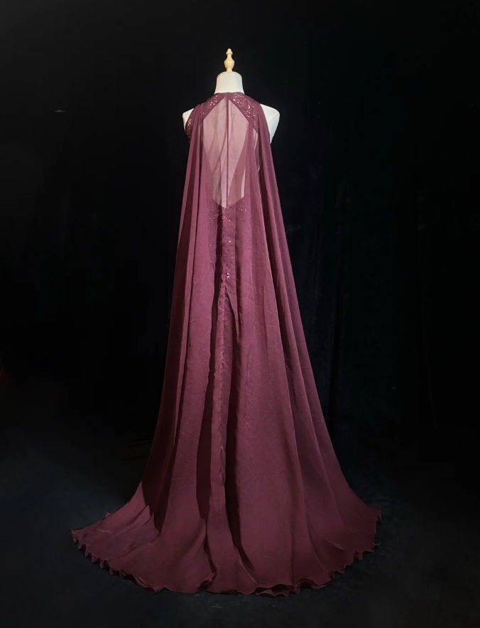 Gorgeous Burgundy Sleeveless Chiffon Beaded Mermaid Long Evening Dress Backless Birthday Dress SP1786