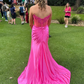 Charming Strapless Burgundy Lace Appliques Long Prom Dress Slit Mermaid Evening Gown Y7883