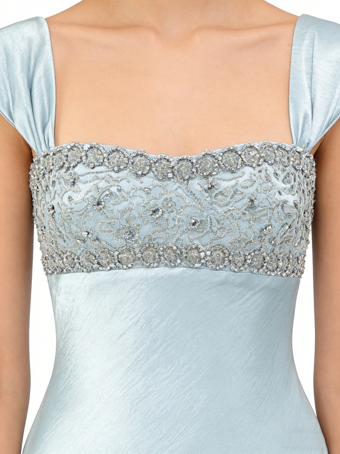 Classy Blue Satin Beaded Long Party Dress Formal Evening Dress SP2054