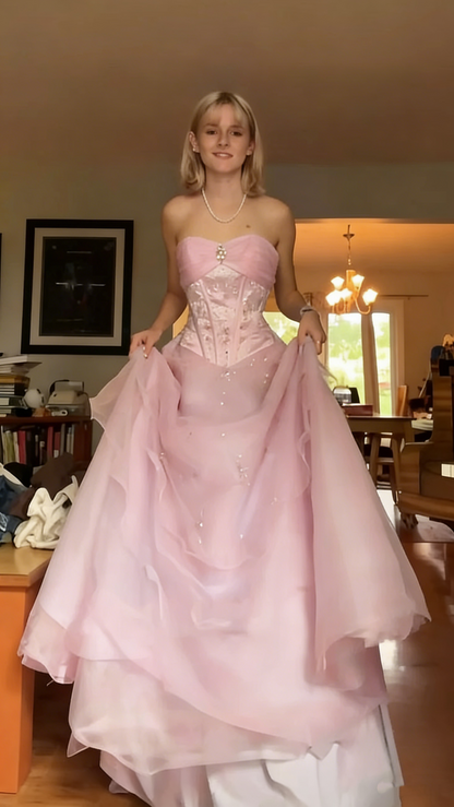 Sweet Strapless Lilac Tulle Sequin Ball Gown Formal Quinceanera Dress SP652