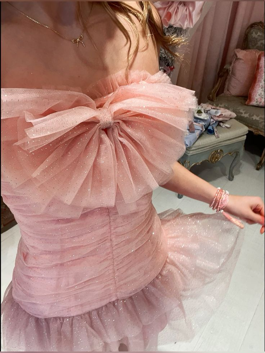 Cute Pink Strapless Tulle Sequin Short Homecoming Dress Cocktail Dress SP2939