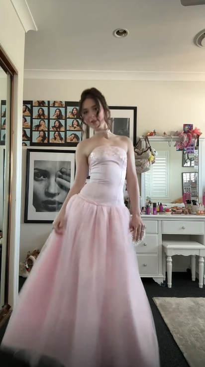 Sweet Strapless Pink Satin Tulle Sequin A Line Long Party Dress  SP4215