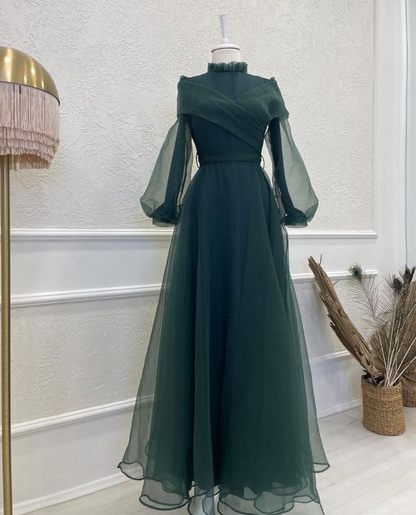 Modest A-line Long Sleeves Prom Dress,Muslim Prom Gown Y6733