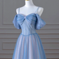 Blue Spaghetti Strap Tulle Long Prom Dress, Beautiful A-Line Evening Dress Y4592