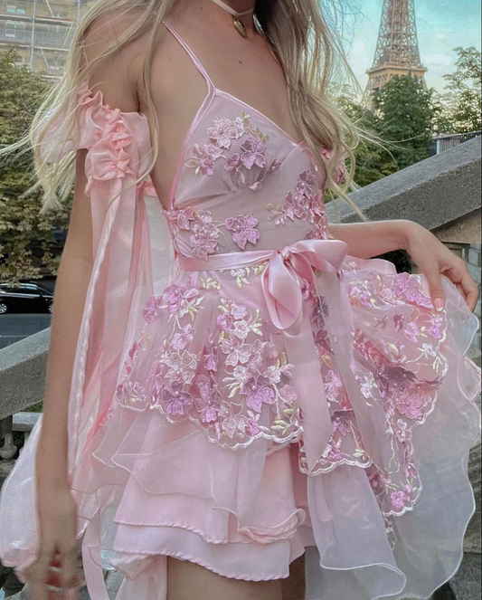 Sexy Pink Spaghetti Straps Tulle Appliques Short 19th Birthday Outfit Formal Homecoming Dress SP58