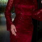 Elegant Burgundy Lace Beaded Mermaid Evening Dress Long Prom Dress SP844