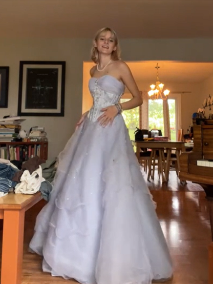 Sweet Strapless Lilac Tulle Sequin Ball Gown Formal Quinceanera Dress SP652